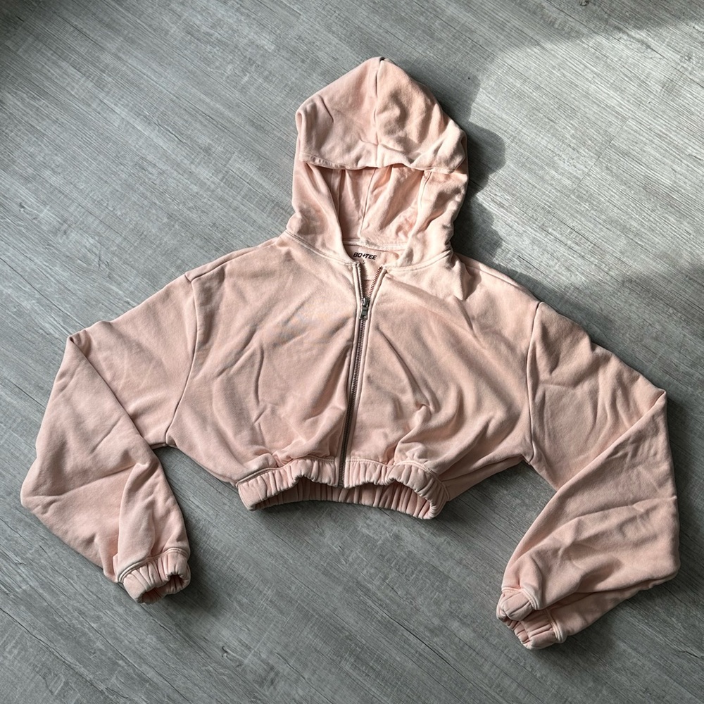 Bo+Tee Cropped Final Lap Hoodie/Peach/Size Small